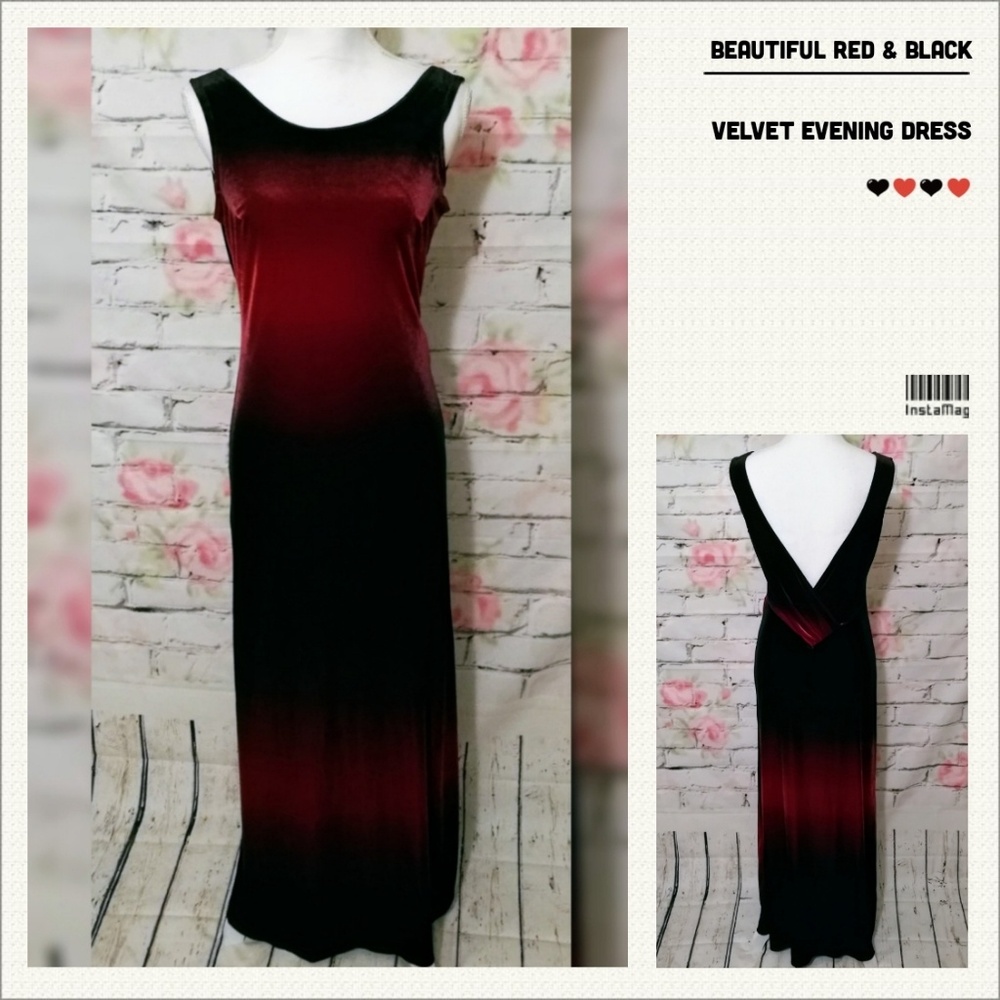 My Michelle Red and Black Ombre Velvet Evening Dress